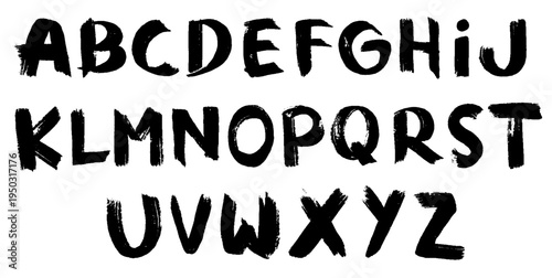 Crayon drawn alphabet letters set. Hand drawn ink vintage font. Grunge black ink capital letters with rough texture. Vector kids alphabet letters with scratched texture for design, decoration, poster