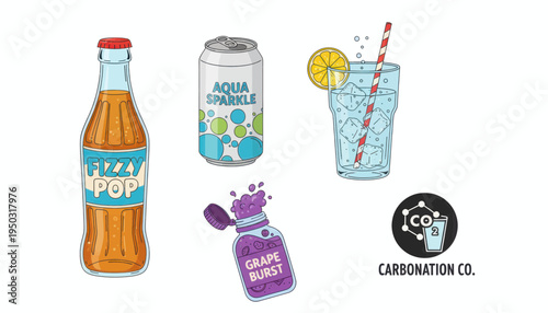 set of drinks isolated in white background