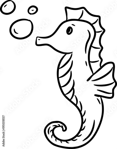 Hand Drawn Seahorse With Bubbles