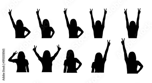 Silhouettes of Women Raising Hands in Various Poses.