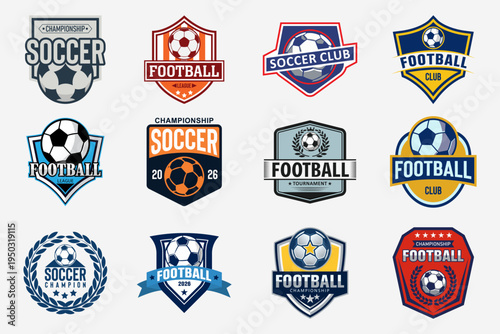 Diverse Football Logos: A collection of various football club logos, each showcasing unique designs with football emblem.