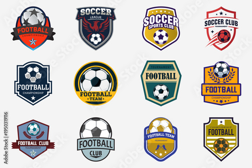 Soccer Club Badges: A vibrant collection of emblem designs, capturing the spirit of sports clubs with a striking visual array that embodies passion, pride, and competition.