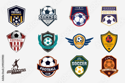 Soccer Logos Collection: A collection of meticulously crafted soccer logos, each a unique emblem, exuding the spirit of competition and team unity. Showcasing creativity and passion of the sport.