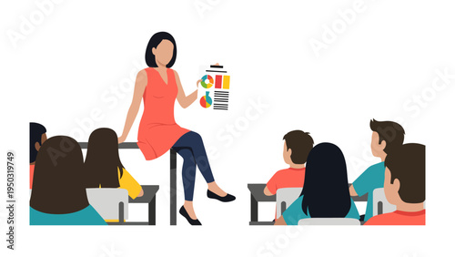 Learning in the Classroom: An instructor, armed with engaging materials, leads a group of focused students through a compelling learning experience.