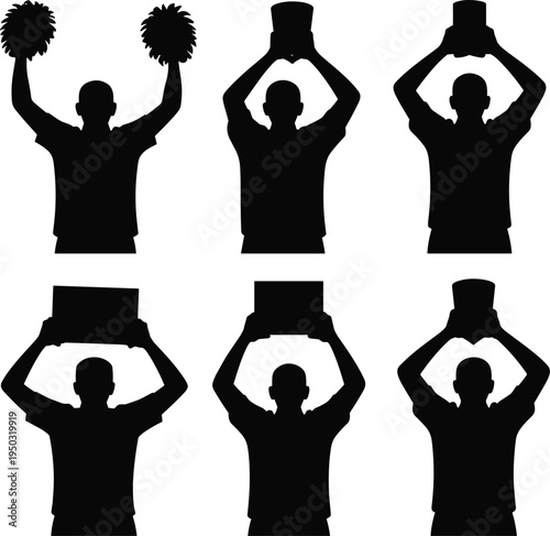 Silhouettes of People Holding and Cheering with Pom Poms d