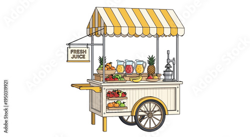 Fresh Juice Cart with Fruits and Vegetables, Healthy Drink Stand