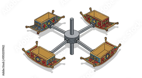 Magical Flying Carpets Carousel, Fantasy Amusement Ride, Oriental Design