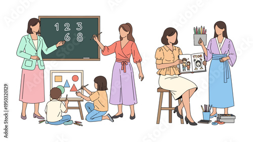 Enriching Young Minds: Educators guide children through engaging learning experiences, nurturing their intellectual curiosity and creativity through a variety of educational activities.