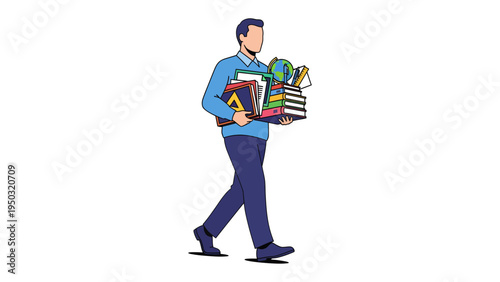 Educational Pursuit: An illustration of a determined individual carries a stack of books and learning resources, representing the journey of knowledge and academic exploration.