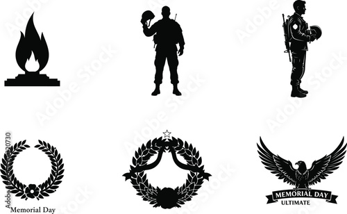Memorial day tribute with patriotic symbols and silhouettes