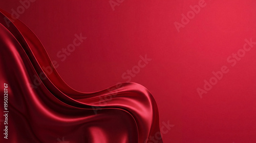 Quadro su tela Dynamic deep red silky fabric or fluid abstract background, flowing with elegant curves and a glossy finish