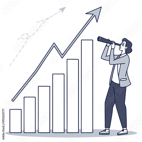 A man looking through a telescope at a graph