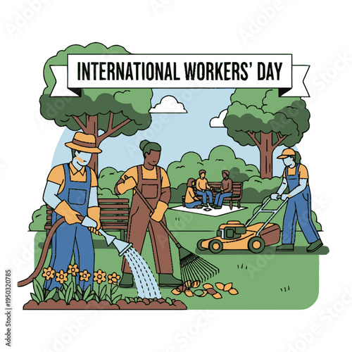 International Workers' Day illustration with diverse workers.