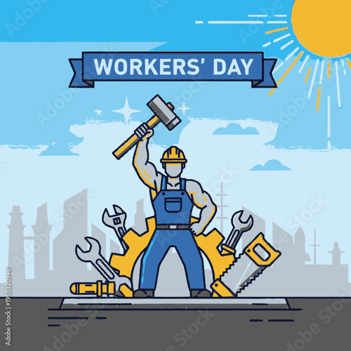 Workers' Day illustration with construction worker.