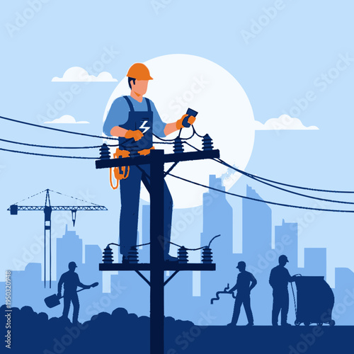 Electrician working on power lines.