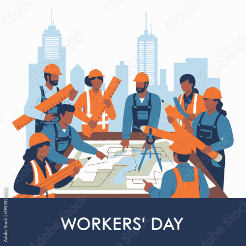 Workers' Day illustration with diverse team.