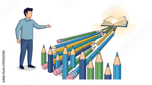 Knowledge is Power: a captivating image showcasing the power of education, with pencils transforming into books, and a figure presenting a concept.