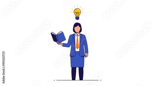 Lightbulb of Wisdom: A woman engrossed in a book, a radiant lightbulb of knowledge illuminating her understanding and a beacon of ingenuity and insight.