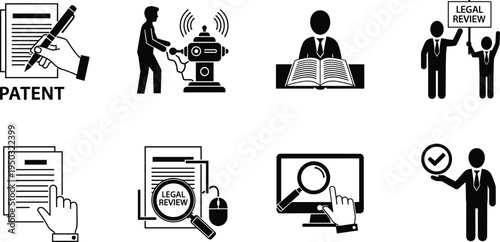 Legal Icons Set Patent Document Review Law Business Concept vector illustration