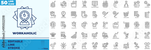 Workaholic Line Editable Icons set