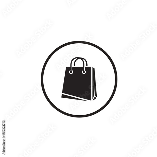 A shopping bag icon is centered in a circle on a white background.