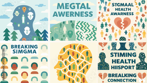 Mental health awareness collage with diverse symbolic representations