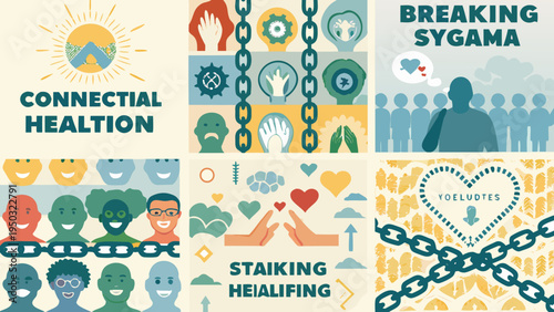Illustrative collage depicting connection healing and breaking societal chains