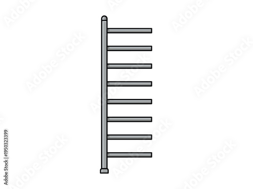 Vector illustration of a modern heated towel rail. Minimalist icon for bathroom design, home heating systems, plumbing services, and interior concepts. Clean and simple graphic.