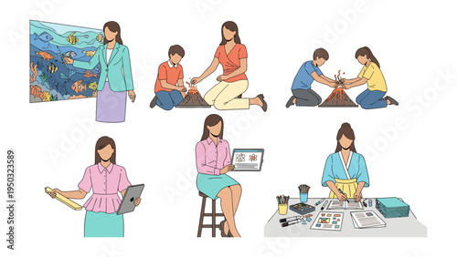 Science and Education Set: Collection of scenes, illustrating aspects of science and education in an inspiring and educational set