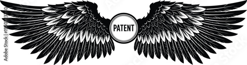 Stylized Black Wings With Oval Patent Emblem vector illustration