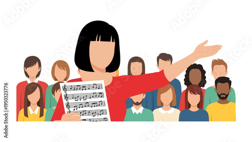 Harmonious Melody: A conductor leads a chorus, bringing to life musical notation, with their voices united in a symphony of sound.