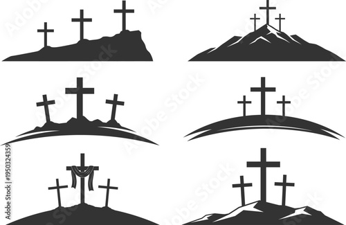Easter sunday crosses on hills and mountains symbolizing resurrection and faith