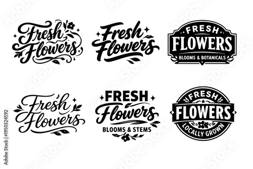Vintage fresh flowers logos with elegant floral designs