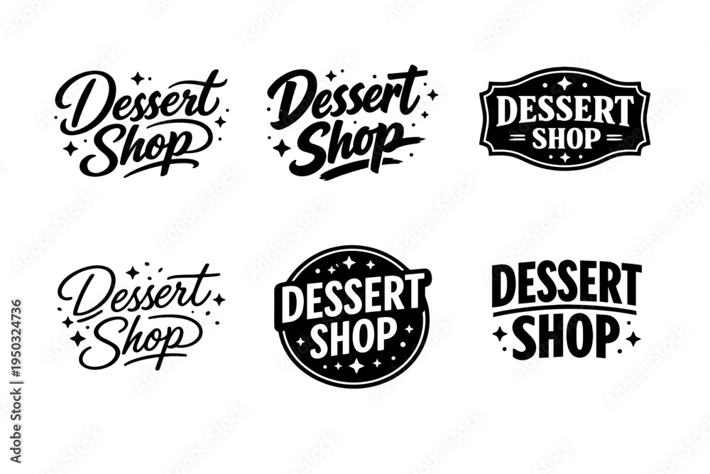 Fototapeta premium Dessert shop logo designs: six unique black and white variations