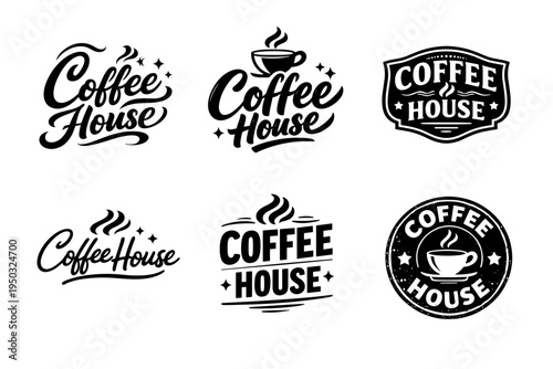 Vintage coffee house logos collection with various designs and styles