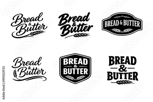 Vintage bread and butter logo designs with wheat motifs