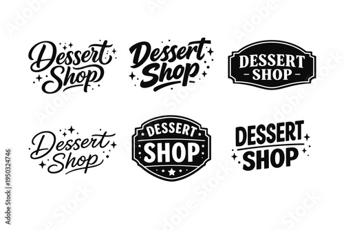 Dessert shop logo designs with vintage typography and decorative elements