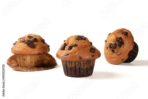 Photos Chocolate chip muffins on white background