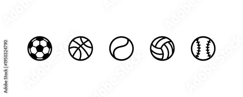 Sports Ball Icons Set Soccer Basketball Tennis Volleyball Baseball