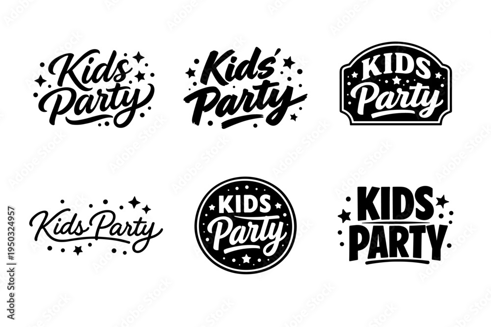 Obraz premium Kids party logos with creative typography and star accents