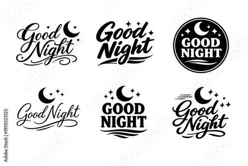 Good night calligraphy designs with moon and stars elements