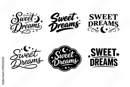 Sweet dreams typography set with stars and moon designs