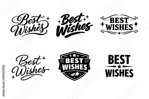 Creative best wishes typography collection with stars and flourishes