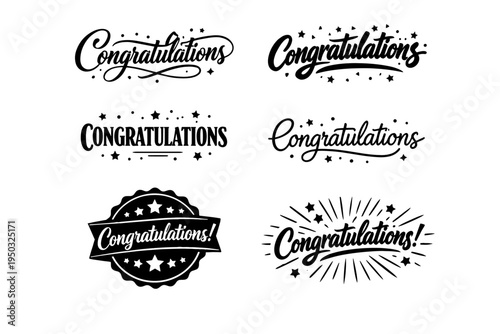 Vintage congratulations lettering designs with stars and decorative elements