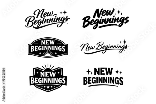 Creative new beginnings typography designs in vintage and modern styles