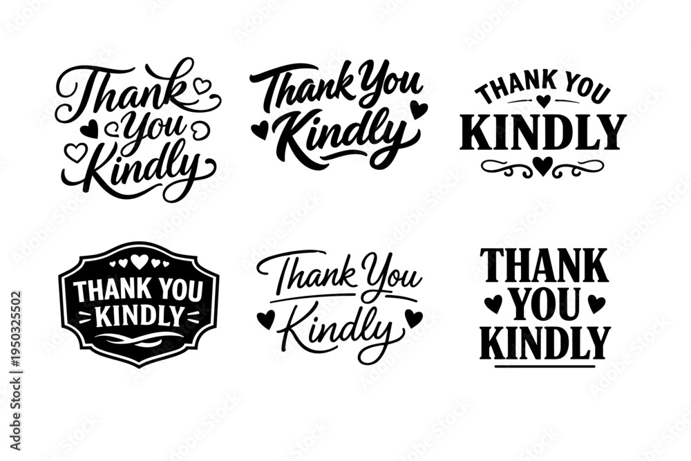 Obraz premium Thank you kindly typography set with heart decorations