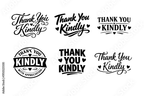 Thank you kindly typography designs with heart accents and appreciation themes