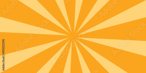 Orange stripes burst lines background. Sun ray light. Radiate sunlight. Vintage stripes halftone radial wallpaper for poster, banner.Circus background of spiral yellow orange rays vector.