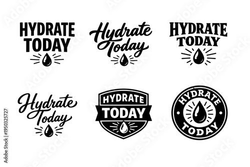 Hydrate today designs: six variations of water-themed typography logos
