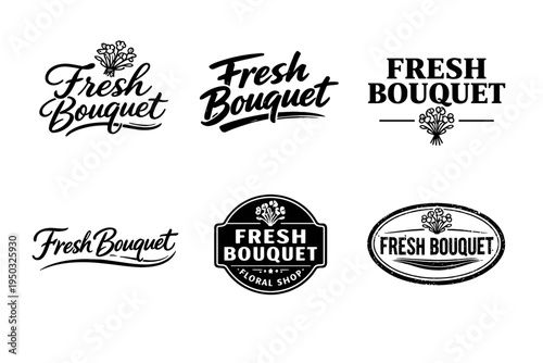 Vintage and modern fresh bouquet logos with floral elements